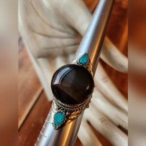 💍Ornate Agate & Turquoise Adjustable Statement Ring💍